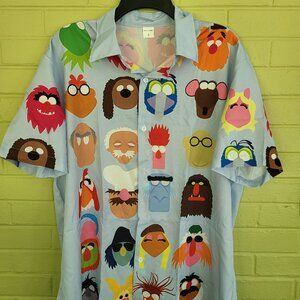 The Muppets Shirt LARGE Button Up Hawaiian Summer Beach All Over Characters A1